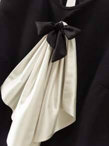 SHEIN Frenchy 大码优雅通勤休闲无袖圆领蝴蝶结衬衫和短裤套装 - 黑色 - 查看 4