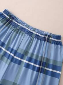 Set de 2 piezas de pijama para adolescentes varones con Top de media cartera de unicolor y pantalón largo clásico a cuadros - Multicolor - Ver 3