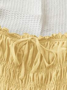 Soleia WYWH Holiday Women's Summer Casual Countryside Black Strapless Solid Color Ruffle Spliced Front Bowknot Casual Short Dress