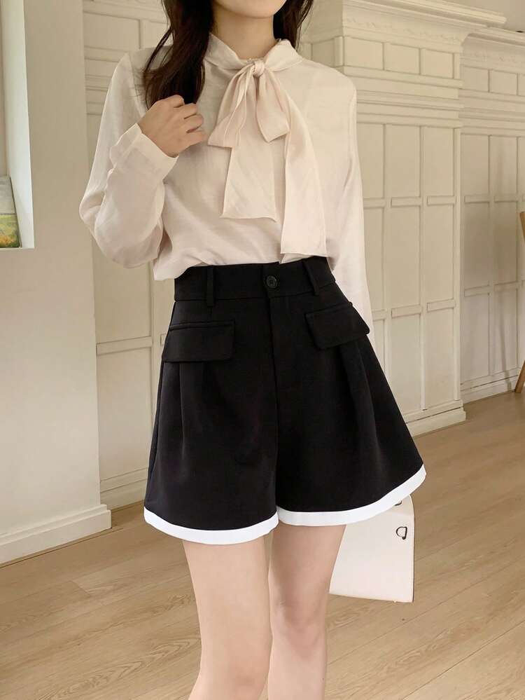 Women's Casual Commuter Loose Shorts With Contrast Hem
