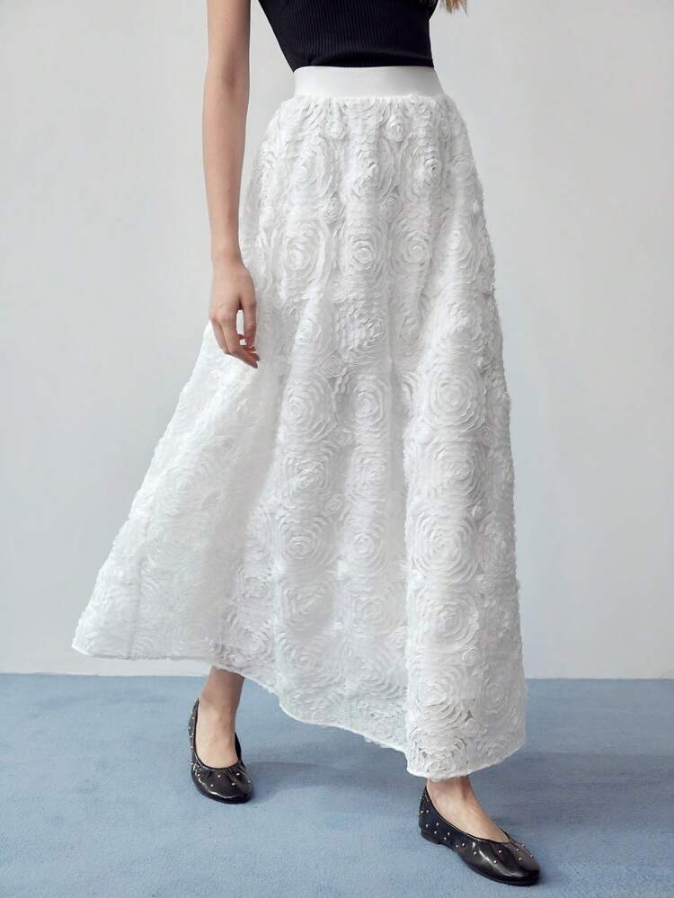 MOTF STUDIO MESH FLORAL APPLIQUED A LINE SKIRT
