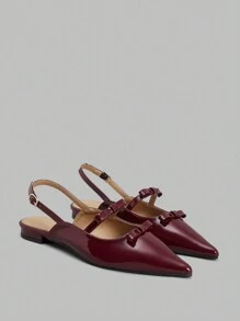 Ontre 女士时尚蝴蝶结玛丽珍露背平底鞋情人节款