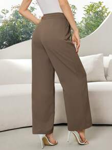 Modelyn Plain Casual Straight Leg Pants, Versatile For Commute - Army Green - View 5