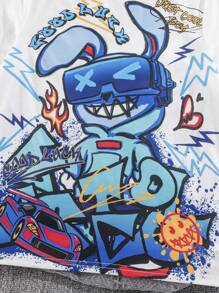 6pcs/Set Tween Boy Casual Street Fashion Graffiti Graphic Round Neck Short Sleeve T-Shirt & Shorts Set, Soft Fabric, High Cost-Performance, Suitable For Commuting, School, Daily Casual, Sports, Spring/Summer