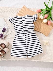 SHEIN Vintaside Kids Baby Girl Spring&Summer Casual Style ,Interlocking Short Sleeve Romper