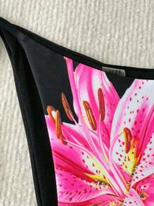 Swim Vcay Springbreak Sexy Vacation Floral Side Tie Bikini Bottom For Women For Summer - Black - View 4