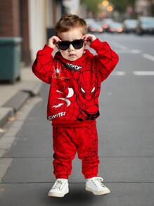 SHEIN Baby Boy Casual Loose Comfortable Soft Knit Hoodie Sweatsuit - Multicolor - View 1