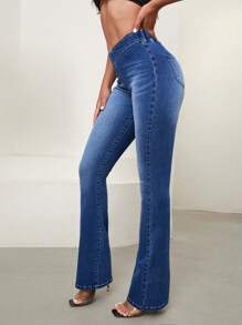 SHEIN Essnce Denim Jeans, Casual Everyday Wear - Medium Wash - View 3