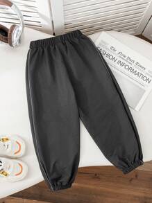 SHEIN Young Boy Retro Fashion Loose Straight Leg Drawstring Casual Versatile Hiphop Street Wide Leg Pants, Summer - Dark Grey - View 2