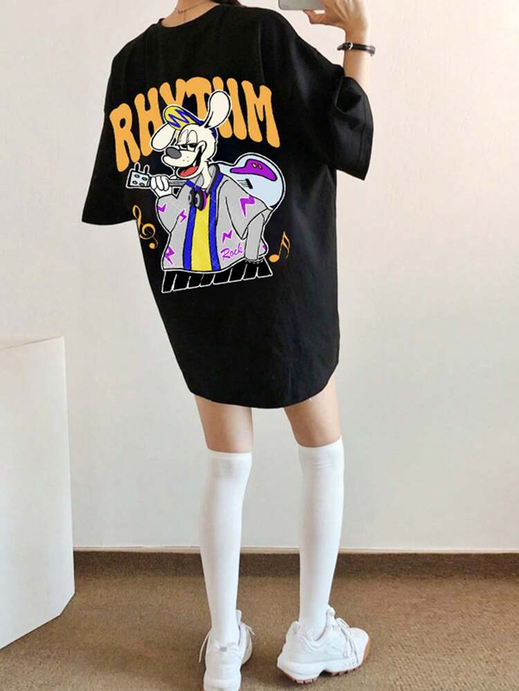 Women Loose Round Neck Cartoon Pattern Short Sleeve T-Shirt, Spring/Summer Cute Tops Oversized T-Shirt Preppy Tops