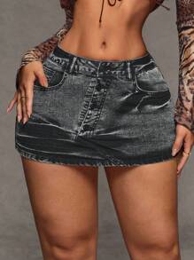 SHEIN BAE Váy denim mini ôm sát cổ bẻ rách cá tính dành cho nữ - Xám - Xem 2