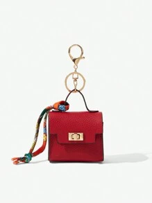 SHEIN SXY Mini Keychain Holder, Portable Small Coin Purse & Earbud Case, Bag Charm Accessories - Burgundy - View 2