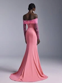 Elitara Váy cưới dài tay chữ A rộng lưng khoét sâu bằng vải satin trắng thanh lịch lãng mạn, trang trí xích mỏng, váy cưới đơn giản, cô dâu - Màu Hồng Tươi - Xem 3