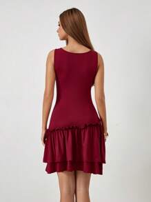 Chiquease 酒红色前褶无袖紧身连衣裙 - 酒紅色 - 查看 2