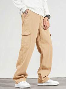 Manfinity EMRG Loose Fit Men's Solid Color Denim Jeans With Pockets