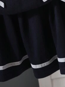 SHEIN 女婴灰色长袖蝴蝶结连衣裙套装 - 寶藍色 - 查看 6