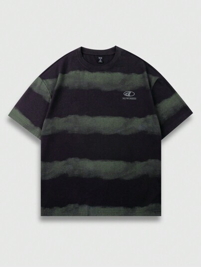 Grunge Punk 1pc Men's Dirty Fit Grunge Style Letter Tie-Dye Print Round Neck Short Sleeve Casual T-Shirt