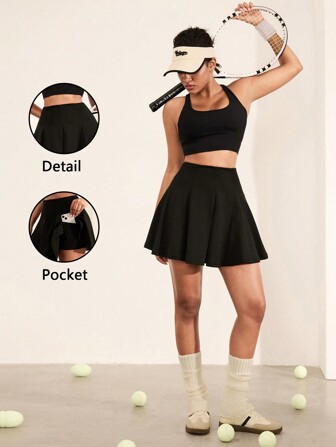 Hanevo 女士纯色简约褶皱 A 字中长裙，休闲日常穿着