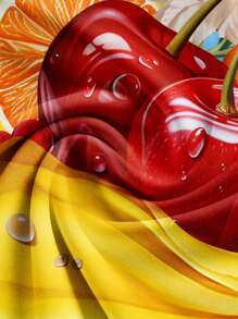 SHEIN MOD 休闲简约松紧腰A字水果印花半身裙 - 彩色 - 查看 4