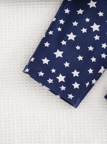 Cozy Pixies 2 件装男婴星星印花柔软针织翻领开衫衬衫和松紧腰裤套装 - 藏蓝色 - 查看 7