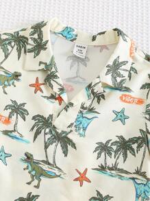 Cozy Pixies 2pcs/Set Baby Boy Coconut Tree Pattern Lapel Short Sleeve Half Placket Pullover Top And Elastic Waist Shorts Set - Multicolor - View 5