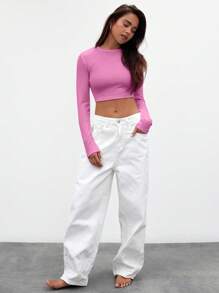 MUSERA Top de manga larga corto para vacaciones, primavera, verano y otoño, carnaval y festival - Rosa - Ver 4