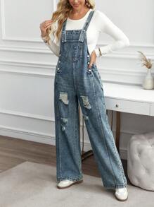 EMERY ROSE Plus Size Denim Overalls/Winter - Blue - View 4