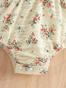 Baby Girls' Ruffle Hem Floral Print Bodysuit With Headband - Apricot - View 3