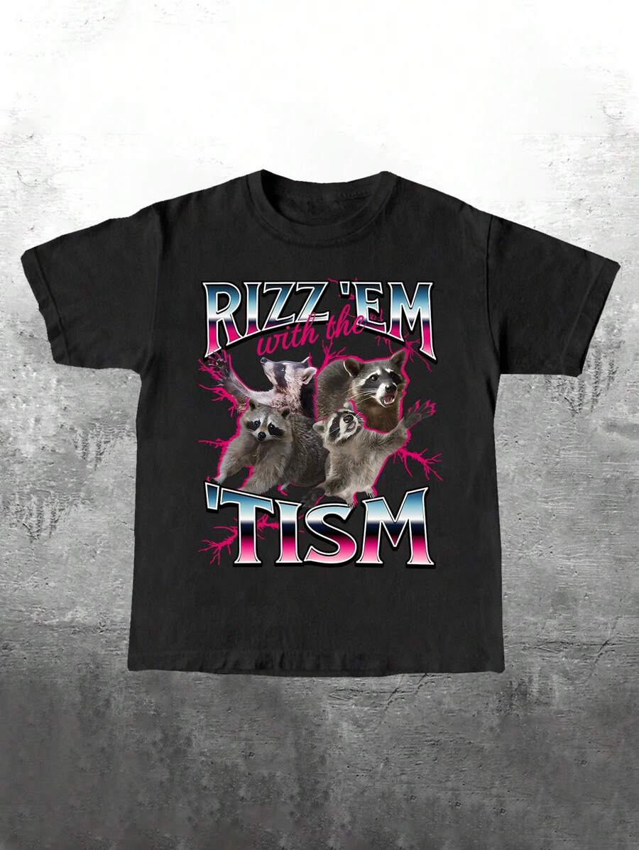 Manfinity Dauomo Amazing Lightning Raccoon Print Funny Meme Men's Standard T-Shirt - Black - View 1