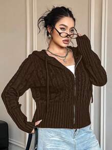 POPSWAY 大码纯色拉链连帽夹克，简约时尚，适合日常休闲穿着