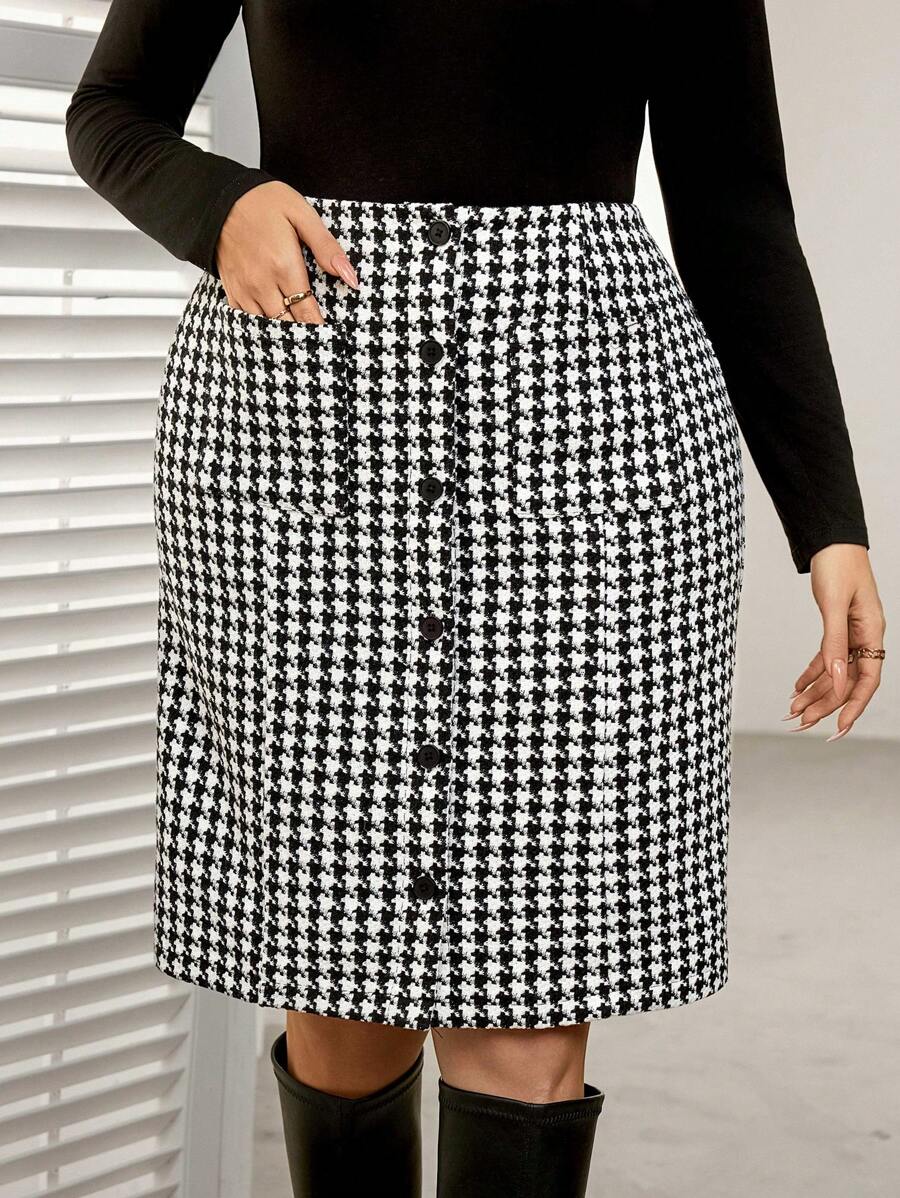 SHEIN LUNE 女士休闲格子 A 字裙，时尚，适合日常穿着 女士夏季服装 夏季春季服装 女士春季服装 夏季波西米亚风复古款 - 黑與白 - 查看 1