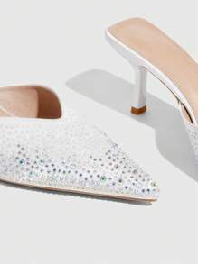 CUCCOO SZL Zapatos de tacón alto tipo mule con puntera fina y detalles de cristales, de estilo sexy y sin talón trasero para mujer