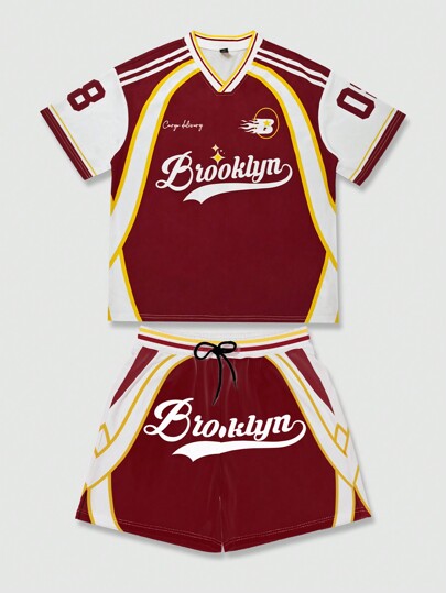 Street Life 2 pièces/Set T-shirt graphique et short de style de rue Y2K pour hommes, convient pour un port quotidien, printemps/été