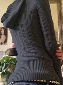 INAWLY 女士休闲百搭纯色毛衣 - 深灰色 - 查看 2