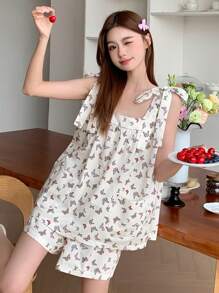 DAZY Słodki wzór motyla, bezrękawnik i spodenki, komplet, piżama damska