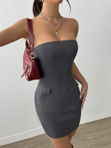 Flirla Women Solid Color Bodycon Minimalist Dress - Strapless