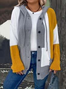 SHEIN LUNE Plus Size Color Block Loose Hooded Pocket Casual Windbreaker Jacket - White - View 5