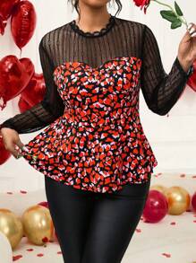 SHEIN Clasi Blusa elegante y romántica con parches de encaje y rosas, ideal para ocasiones especiales, como San Valentín