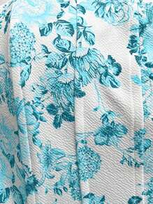 Soleia 女士水彩花卉印花弹力面料露肩夏季度假连衣裙适合毕业季和婚礼季 - 藍色 - 查看 5