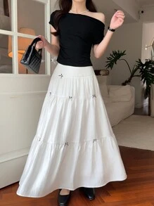 DAZY Women's Korean Style Bow A-Line Glossy Solid Color Skirt Fall Skirts - White - View 3