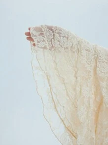 Swim Mod 女士优雅花卉蕾丝边双层荷叶边裙罩裙，适合夏季海滩度假 - 米色 - 查看 6