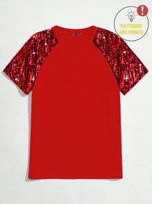 Manfinity VCAY 男式短袖休闲派对领红色图案印花 T 恤 - 紅色 - 查看 1