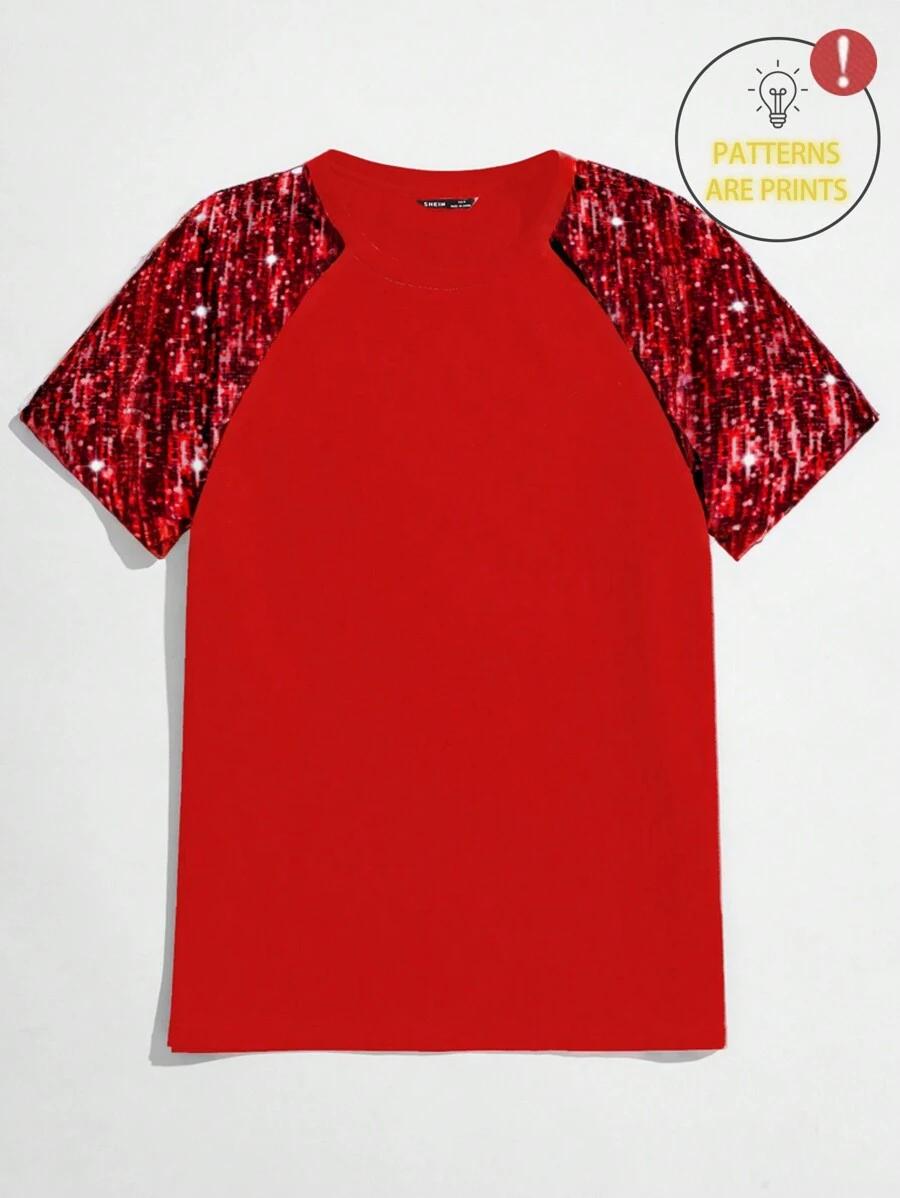 Manfinity VCAY 男式短袖休闲派对领红色图案印花 T 恤 - 紅色 - 查看 1