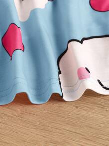 SHEIN Baby Girl Cute Cartoon Print Short Sleeve Mid-Length Casual Nightgown, Summer - Blue - View 6