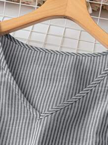 SHEIN LUNE Áo sơ mi tay lỡ kẻ sọc thường ngày đi làm mùa hè cỡ lớn - màu đen - Xem 4