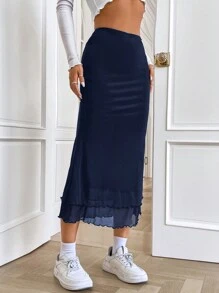 Muchica 中长款纯色简约时尚休闲半身裙，适合日常穿着