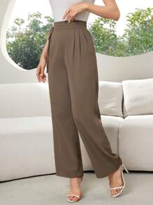 Modelyn Plain Casual Straight Leg Pants, Versatile For Commute - Army Green - View 3