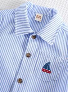 Cozy Pixies 2pcs Infant/Baby Boy Set - Sailboat Print Colorful Striped Collared Long Sleeve Cardigan And Overalls - Multicolor - View 12