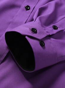 Manfinity Mode Men's Casual Versatile Colorblock Long Sleeve Shirt - Purple - View 4