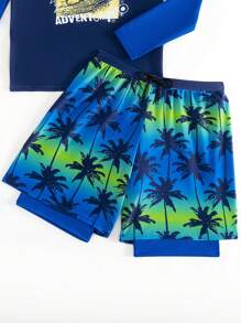 Tween Boys' Letter Print Raglan Sleeve Long Sleeve Rash Guard Top And Swim Trunks Set - Multicolor - View 5